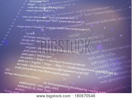 White complicated html code on blurred background
