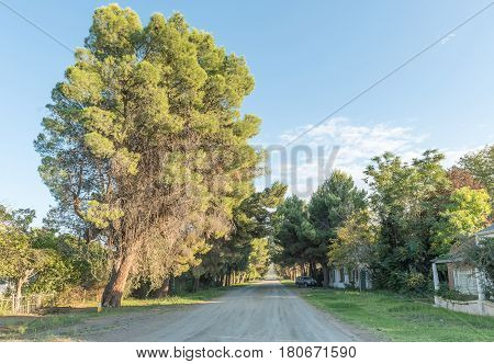 NIEU BETHESDA SOUTH AFRICA - MARCH 22 2017: An early morning street scene in Nieu-Bethesda an historic village in the Eastern Cape Province