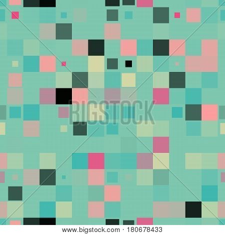Colorful square pixel mosaic seamless pattern. Vector illustration.
