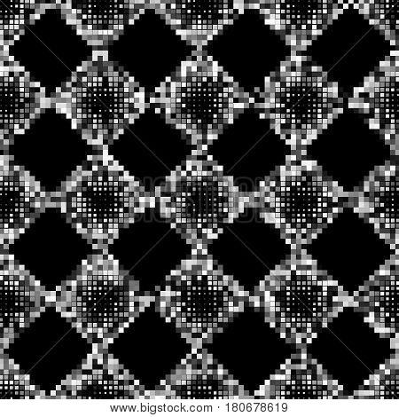 Black and white square pixel mosaic seamless pattern. Vector illustration.