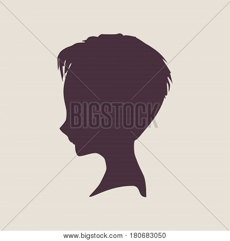 Little Girl Profile Silhouette. Vector Illustration. Cute adolescent girl portrait. Short hair