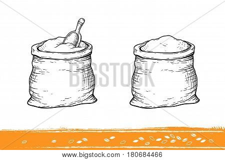 hand drawn sacks with flour and wheat grain