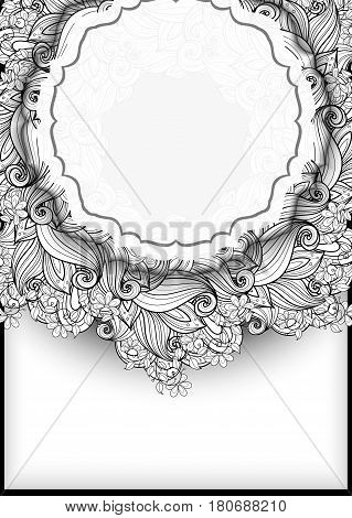 Vector  Mohochrome Floral Template With Place For Text