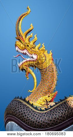 King of Nagas with blue background architecture buddhism