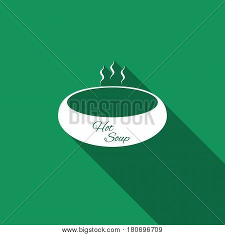 Bowl of hot soup flat icon with long shadow. Vector Illustration