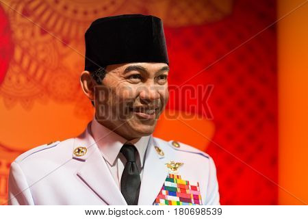 BANGKOK - JAN 29: A waxwork of Soekarno on display at Madame Tussauds on January 29, 2016 in Bangkok, Thailand. Madame Tussauds' newest branch hosts waxworks of numerous stars and celebrities