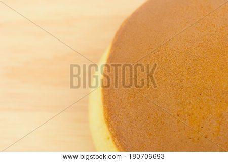 Closeup dorayaki on a wooden board Japanese dessert