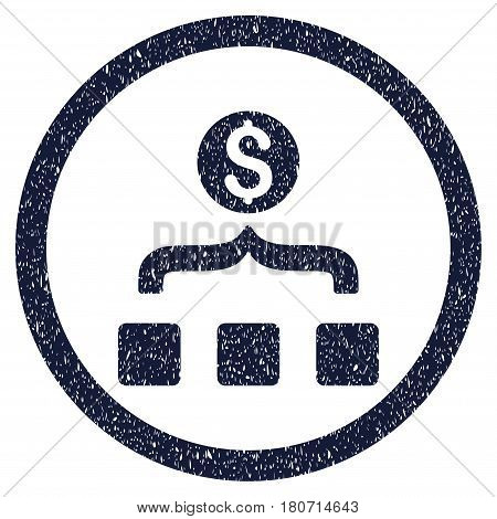 Money Aggregator grainy textured icon inside circle for overlay watermark stamps. Flat symbol with scratched texture. Circled vector indigo blue rubber seal stamp with grunge design.