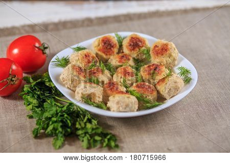 Chicken Cutlets With Greens On A Gray Background