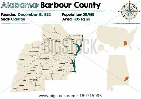 Large and detailed map of Barbour County in Alabama