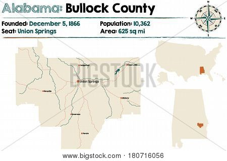 Large and detailed map of Bullock County in Alabama