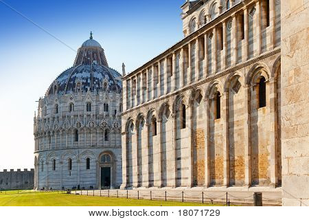 The Baptistry in Cathedral Square in Pisa Italy.