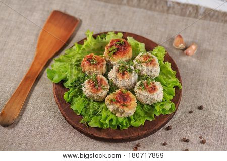 Chicken Cutlets With Greens On A Gray Background