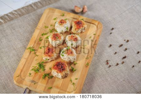 Chicken Cutlets With Greens On A Gray Background