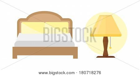 Sleep bed icons set dream healthy lifestyle. Bedroom rest collection sleep lamp icons. Sleep time icons flat set isolated vector illustration.