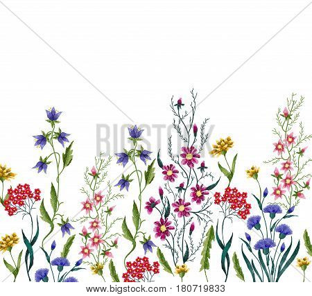 Embroidery flowers. Embroidered design elements with flowers and leaves on a black background.