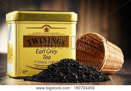POZNAN POLAND - MAR 31 2017: Twinings is an English marketer of tea located in Andover Hampshire. The brand is owned by Associated British Foods.