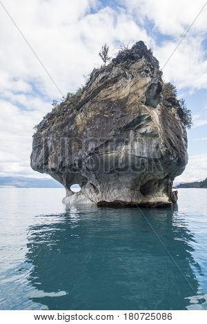 marble cathedral rock in chile on cloudy day