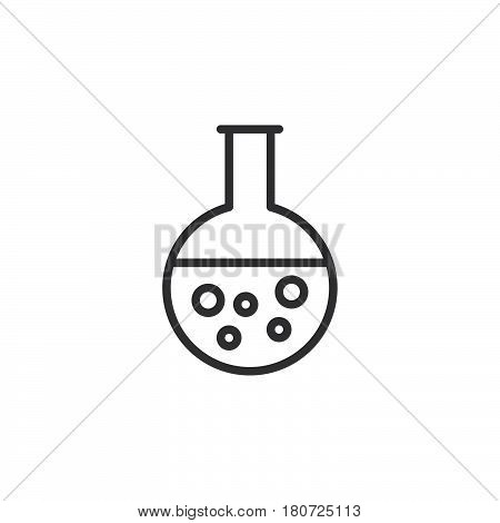 Round bottom flask beaker line icon outline vector sign linear style pictogram isolated on white. Chemical laboratory glassware symbol logo illustration. Editable stroke. Pixel perfect