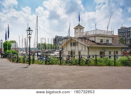 Rotterdam Netherlands - August 18 2016: Harbor house of a marina in Rotterdam.