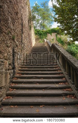 Old staircase in the town of Largentiere in the Ardeche region of France
