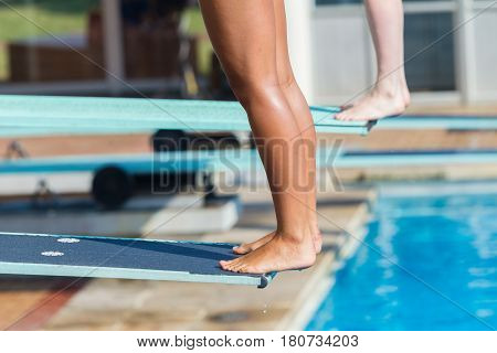 Aquatic Pool Divers Board Feet Closeup Abstract