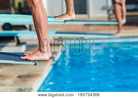 Aquatic Pool Divers Board Feet Closeup Abstract