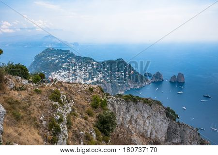 View of Capri Island from Monte Solaro Italy
