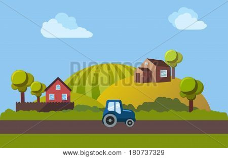 Village landscape in flat style. Vector illustration.