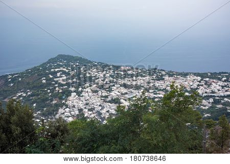 Aerial view of buildings in Anacapri from Monte Solaro Capri Island Italy