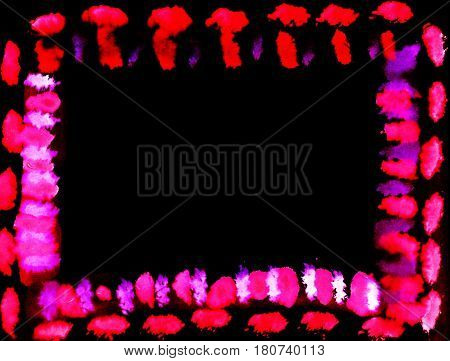 Bright uncommon effective lighting red pink watercolor drawn frame on dark background