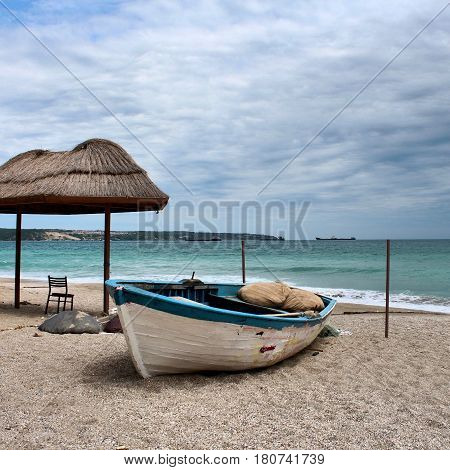 sandal, boat, ramshackle, old, sea, beach, sand