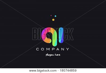 Qi Q I  Colored Rainbow Creative Colors Alphabet Letter Logo Icon