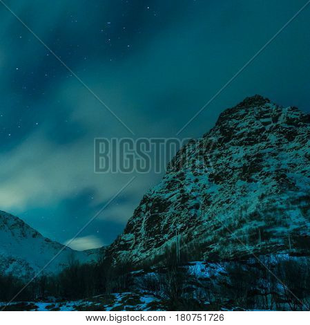 Aurora Borealis Known as Nother Lights Playing with Vivid Colors Over Lofoten Islands in Norway. Square Image Orientation
