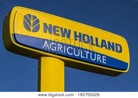 Lafayette - Circa April 2017: Logo And Signage Of New Holland Agriculture. New Holland Manufactures
