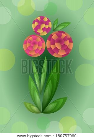 Cubist bouquet with orange flowers 3d effect optical illusion decoration on green background nice spring or summer illustration vector EPS 10