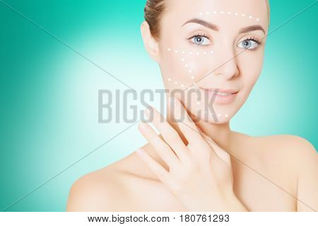 beauty woman face with surgery marks for graphic design