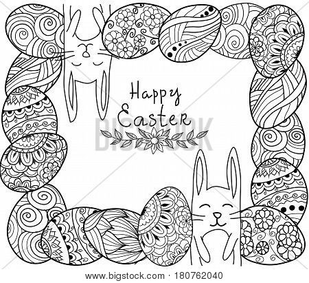 Happy Easter banner. eggs with decorative ornamental elementsrabbitsbunny