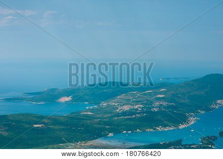 Lustica peninsula in Montenegro. Seacoast. Aerial shoot