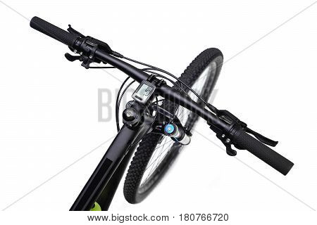 Mountain bike top view isolated on white