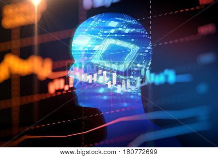 Double Exposure Image Of Virtual Human 3Dillustration