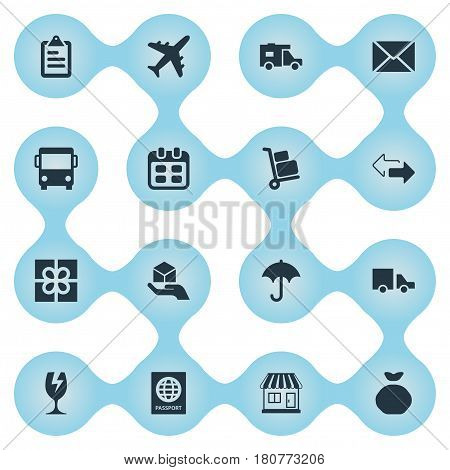 Vector Illustration Set Of Simple Delivery Icons. Elements Day , Holdall , Hand Synonyms Ribbon, Calendar And Caravan.