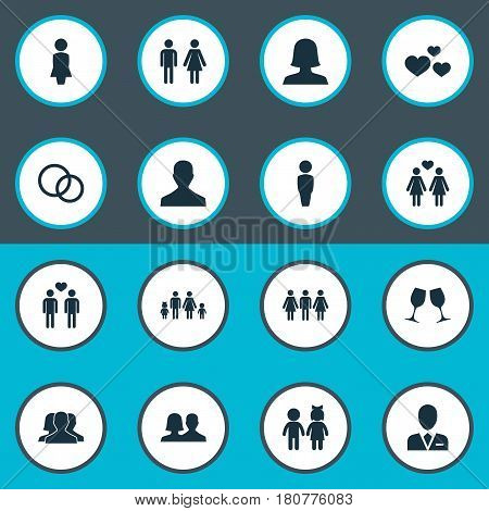 Vector Illustration Set Of Simple  Icons. Elements Children, Spouse, Heart And Other Synonyms People, Madame And Wedding.