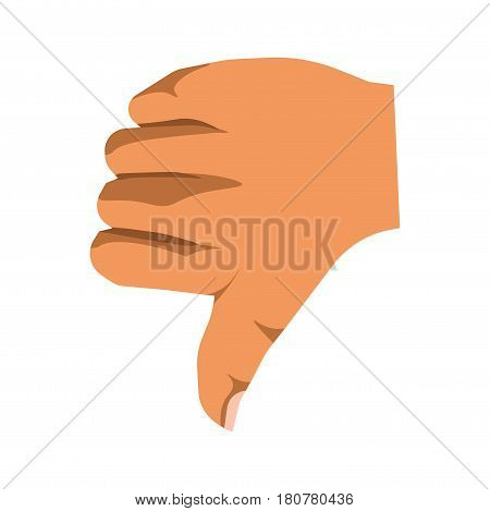 Thumb down sign of nonverbal communication mean. Vector illustration in flat design of isolated human arm on white with one finger pointing ground and showing failure of task or non-acceptance