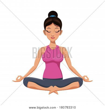 girl doing yoga with Kapalabhati pranayama pose, cartoon icon over white background. colorful design. vector illustration