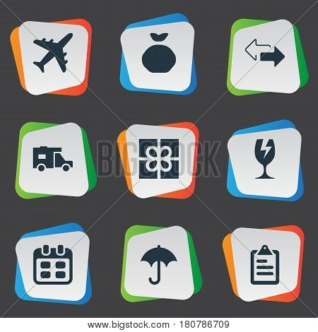 Vector Illustration Set Of Simple Delivery Icons. Elements Day, Gingham, Holdall And Other Synonyms List, Shipping And Holdall.