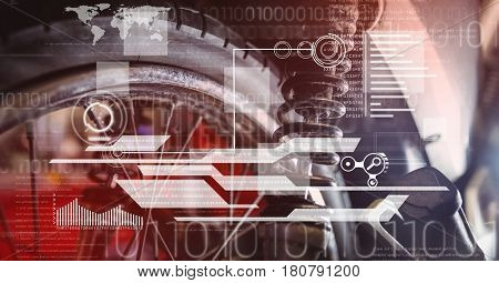 Digital composite of Close up of wheel with white interface