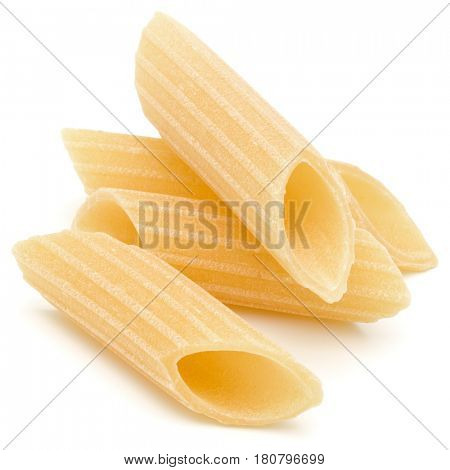 Italian pasta isolated on white background. Pennoni. Penne rigate.