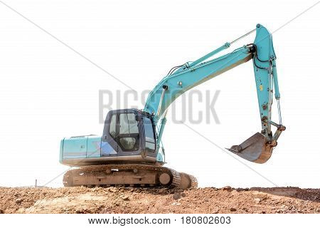 back hoe white background in construction site