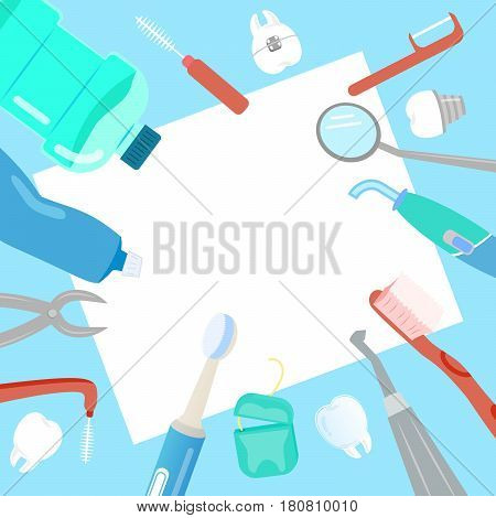 cute cartoon tooth and paper with tool on blure background